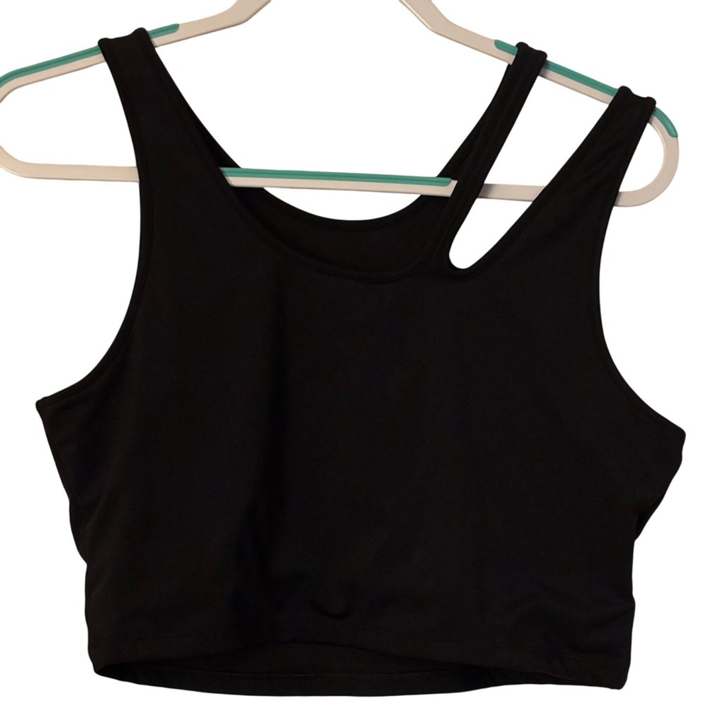 N Natori Black Asymmetrical Strap Crop Tank Top‎ XL Lounge Yoga Athletic EUC